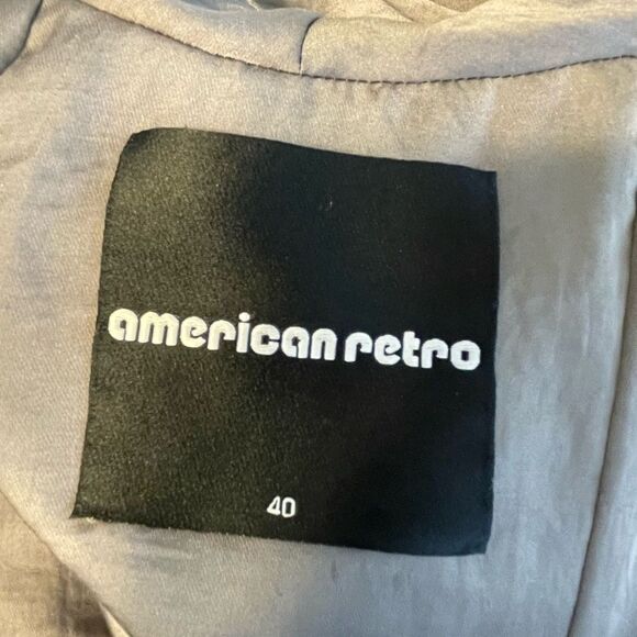 American Retro Aston Grey Leather Trim Jacket Size 40 - Picture 10 of 12